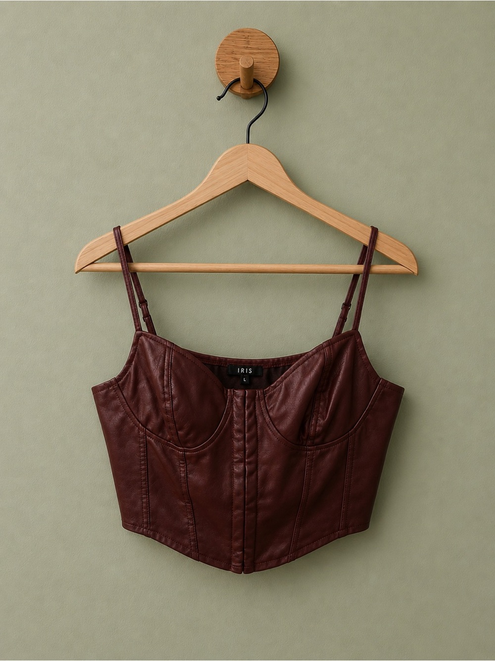 IRIS Faux Leather Corset Top | Size Large | Burgundy